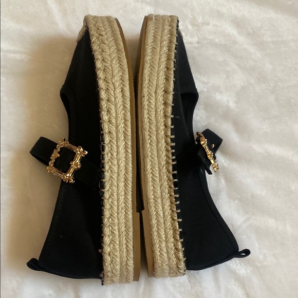 Soda Black Espadrille Flats with Gold Buckle - Picture 6 of 8